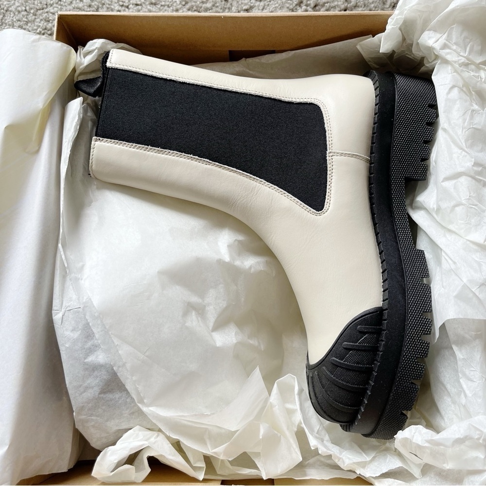 Anthropologie Maeve NEW Chelsea Boots Ivory Genuine Leather Size 40 US 9 Moto - Picture 10 of 12